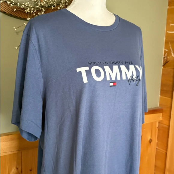 NWT Tommy Hilfiger Men's Short Sleeve T Shirt Logo Crew Neck Size L Vintage Blue - Picture 2 of 10